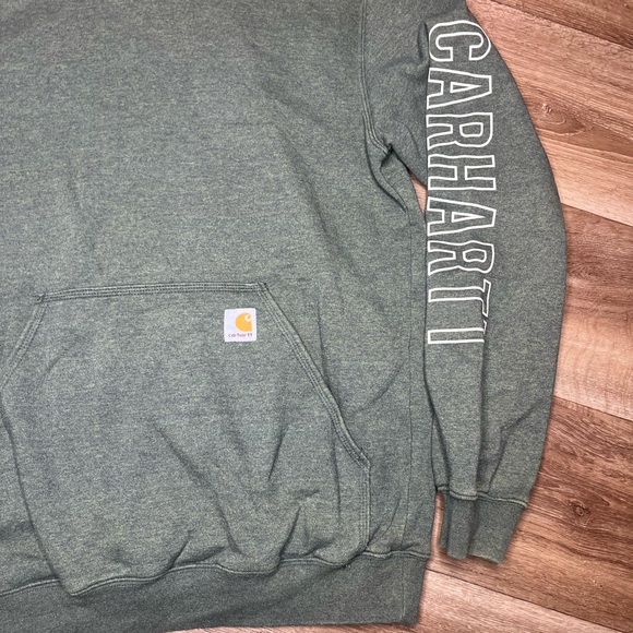 Carhartt Hoodie Mens S Sweatshirt Green Spellout Logo Workwear Pullover - Picture 3 of 7